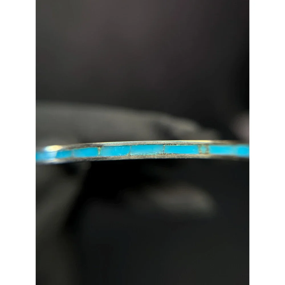 Vintage Alpaca Silver Turquoise Inlay Bangle Bracelet Mexico